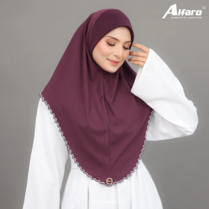 tudung cotton pleated sulam plain maroon